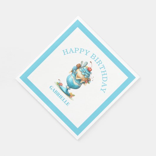 Whimsical Fun Teal Birthday  Serviette (Ecke)