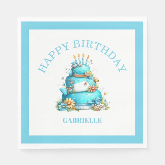 Whimsical Fun Teal Birthday  Serviette (Vorderseite)