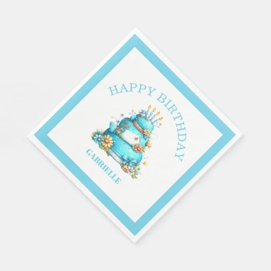 Whimsical Fun Teal Birthday  Serviette (Ecke)