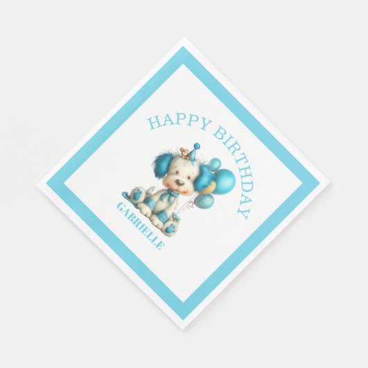 Whimsical Fun Teal Birthday  Serviette (Ecke)