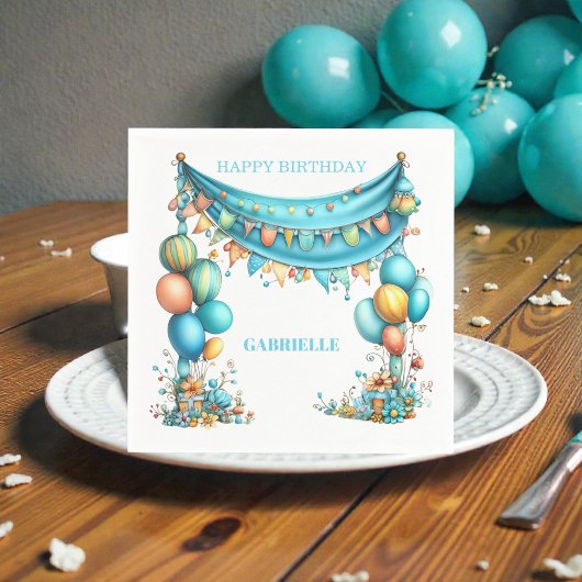 Whimsical Fun Teal Birthday Serviette