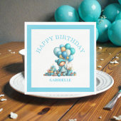 Whimsical Fun Teal Birthday Serviette
