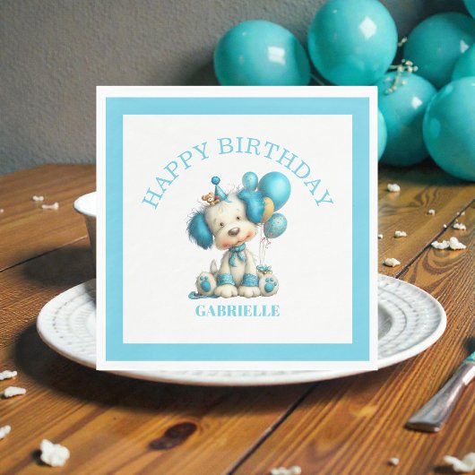 Whimsical Fun Teal Birthday Serviette