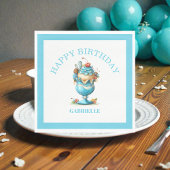 Whimsical Fun Teal Birthday  Serviette