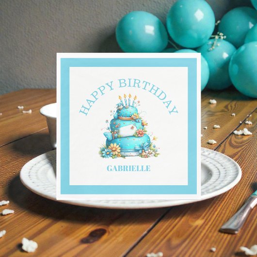 Whimsical Fun Teal Birthday Serviette
