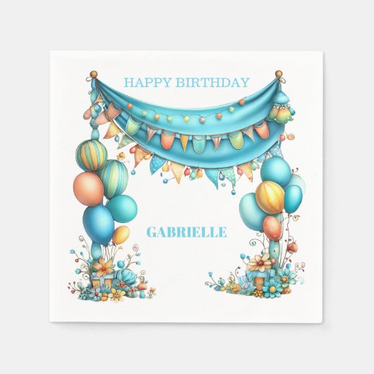 Whimsical Fun Teal Birthday  Serviette (Vorderseite)