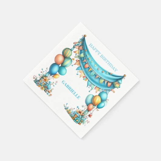 Whimsical Fun Teal Birthday  Serviette (Ecke)