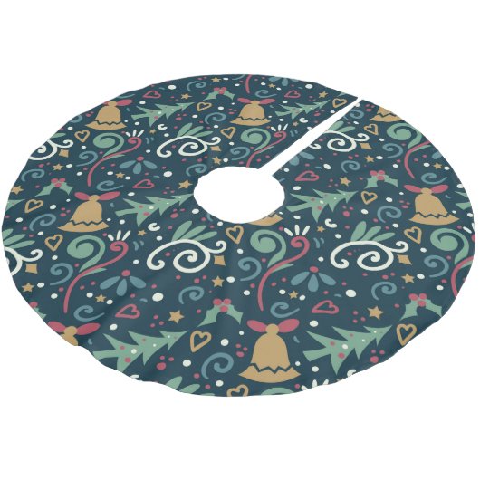 Whimsical Fun Winter Weihnachtsgrafik Polyester Weihnachtsbaumdecke (Schrägansicht)