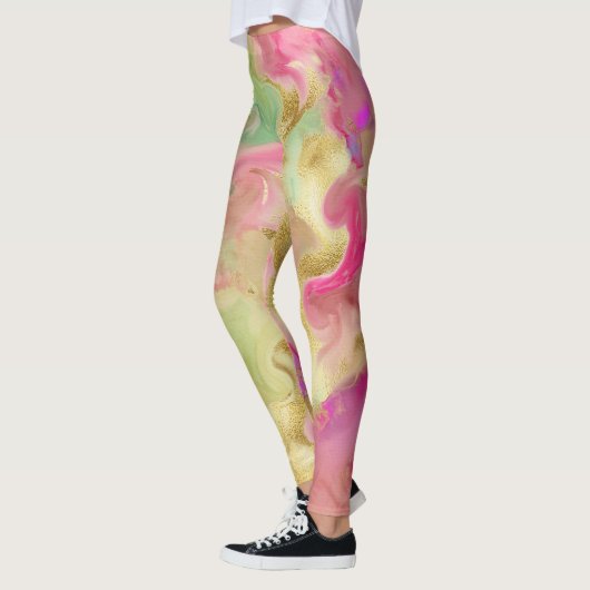 Whimsical funky abstrakte Wasserfarbenmarmor Legie Leggings (Links)
