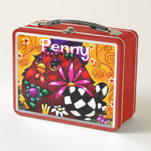 Whimsical Funky Chunky Floral Chicken Personalisie Metall Brotdose
