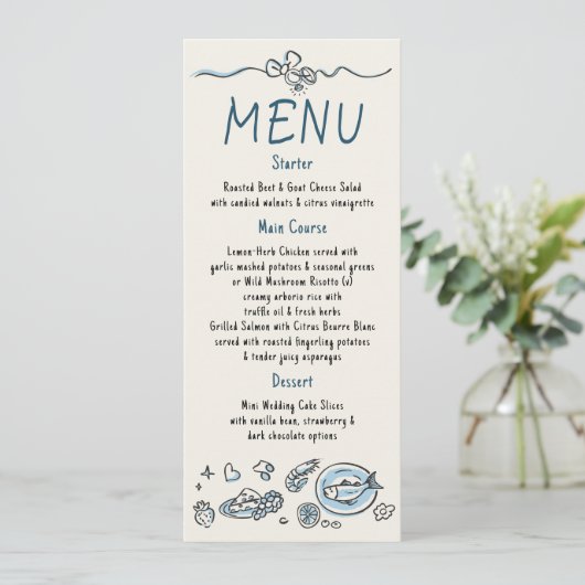 Whimsical Funky Decor Handwritten Wedding Menu Menükarte (Stehend Vorderseite)