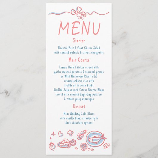 Whimsical Funky Decor Handwritten Wedding Menu Menükarte (Vorderseite)