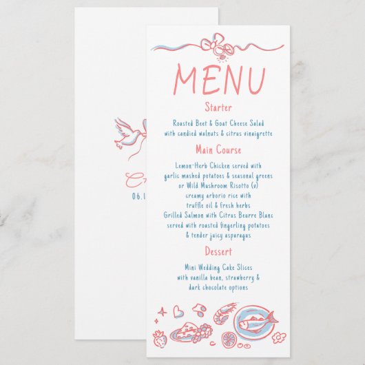 Whimsical Funky Decor Handwritten Wedding Menu Menükarte (Vorne/Hinten)