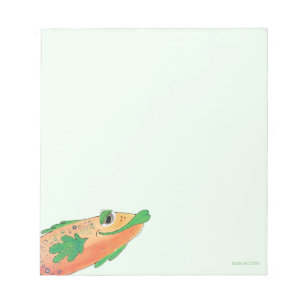 Whimsical Funky Fish Painting Orange und Green Notizblock