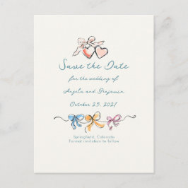 Whimsical Funky Hand Drawn Bows Save The Date Ankündigungspostkarte