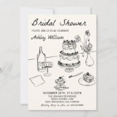 Whimsical Funky Hand Drawn Brautparty Einladung (Vorderseite)