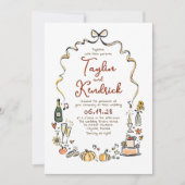 Whimsical Funky Hand Drawn Doodles Fall Wedding Einladung (Vorderseite)