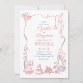 Whimsical Funky Hand Drawn Doodles Wedding Einladung (Vorderseite)