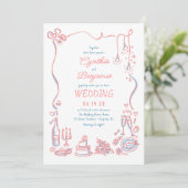 Whimsical Funky Hand Drawn Doodles Wedding Einladung (Stehend Vorderseite)