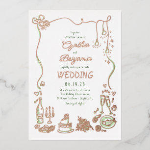 Whimsical Funky Hand Drawn Doodles Wedding Folieneinladung