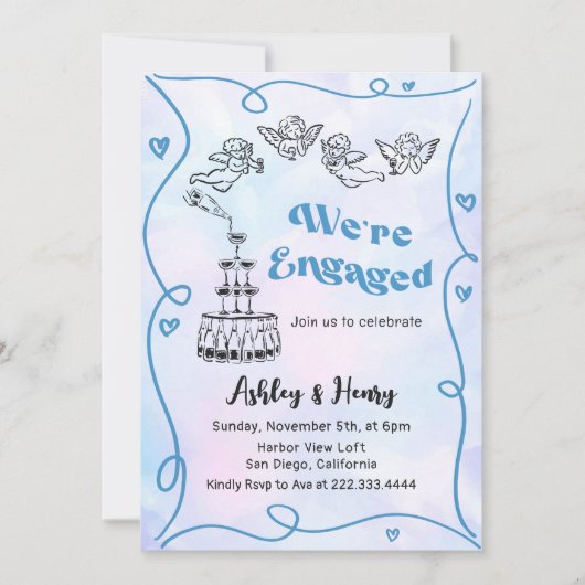 Whimsical Funky Hand Drawn Engagement Party Einladung (Vorderseite)