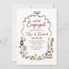 Whimsical Funky Hand Drawn Fall Engagement Party Einladung