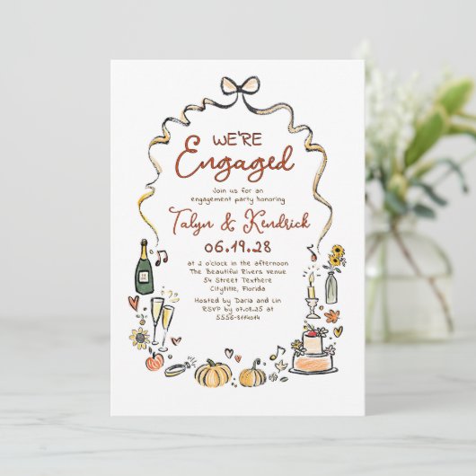 Whimsical Funky Hand Drawn Fall Engagement Party Einladung (Stehend Vorderseite)