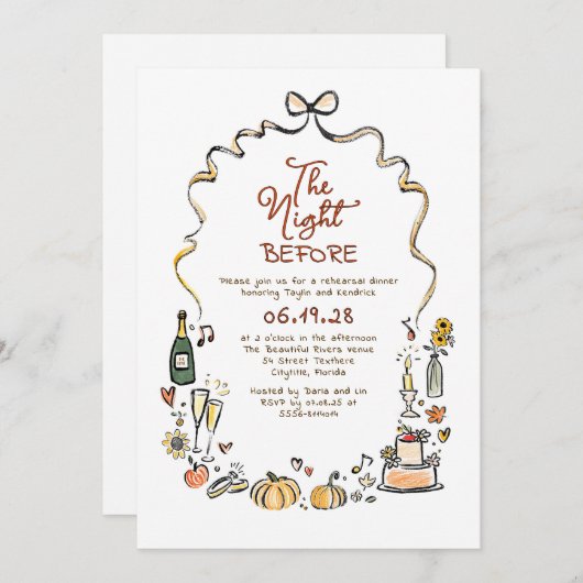 Whimsical Funky Hand Drawn Fall Rehearsal Dinner Einladung (Vorne/Hinten)