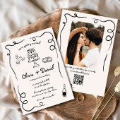 Whimsical Funky Hand Drawn Foto QR Code Wedding Einladung