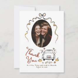 Whimsical Funky Hand Drawn Hochzeit im Herbst Foto Dankeskarte