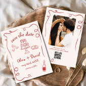 Whimsical Funky Hand Drawn Red Wedding Foto Save The Date