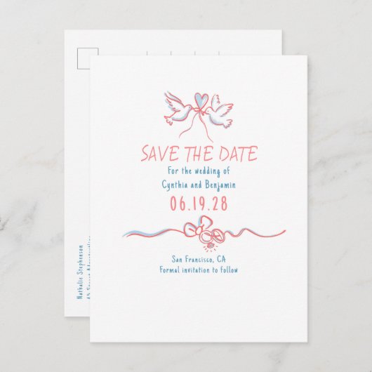 Whimsical Funky Hand Drawn Save the Date Ankündigungspostkarte (Vorne/Hinten)