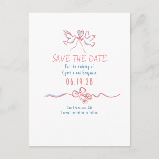 Whimsical Funky Hand Drawn Save the Date Ankündigungspostkarte (Vorderseite)