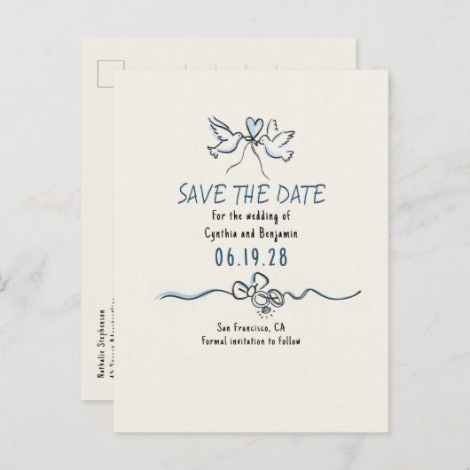 Whimsical Funky Hand Drawn Save The Date Ankündigungspostkarte (Vorne/Hinten)