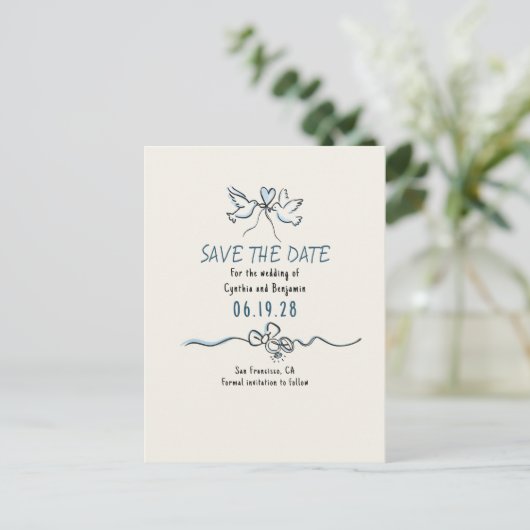Whimsical Funky Hand Drawn Save The Date Ankündigungspostkarte (Stehend Vorderseite)