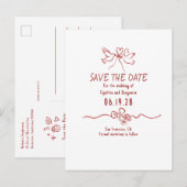 Whimsical Funky Hand Drawn Save The Date Ankündigungspostkarte (Vorne/Hinten)