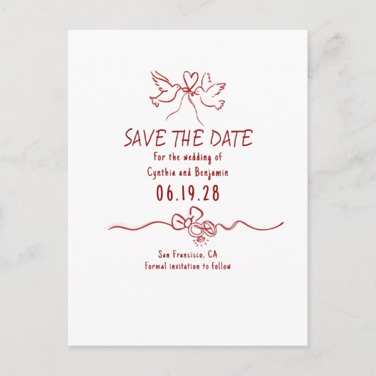 Whimsical Funky Hand Drawn Save The Date Ankündigungspostkarte (Vorderseite)