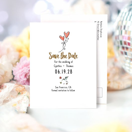 Whimsical Funky Hand Drawn Save the Date Ankündigungspostkarte
