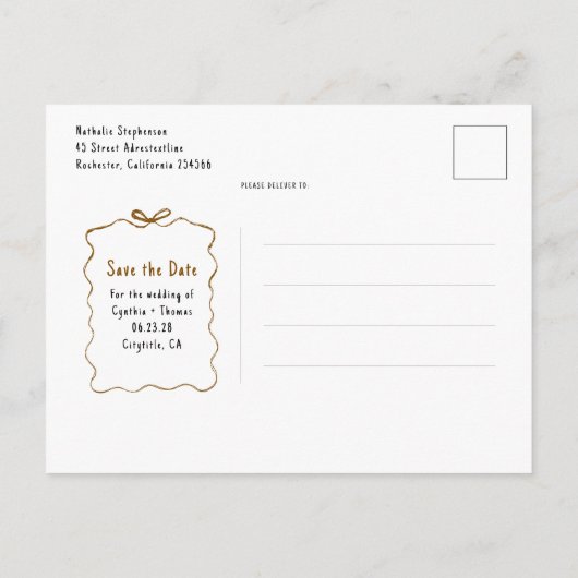 Whimsical Funky Hand Drawn Save the Date Ankündigungspostkarte (Rückseite)