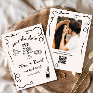 Whimsical Funky Hand Drawn Wedding Foto Save The Date