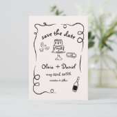 Whimsical Funky Hand Drawn Wedding Foto Save The Date (Stehend Vorderseite)
