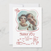 Whimsical Funky Hand Drawn Wedding Photo Dankeskarte (Vorderseite)