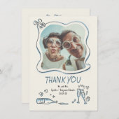 Whimsical Funky Hand Drawn Wedding Photo Dankeskarte (Vorne/Hinten)