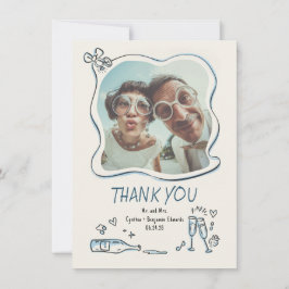 Whimsical Funky Hand Drawn Wedding Photo Dankeskarte