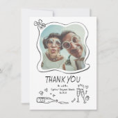 Whimsical Funky Hand Drawn Wedding Photo Dankeskarte (Vorderseite)
