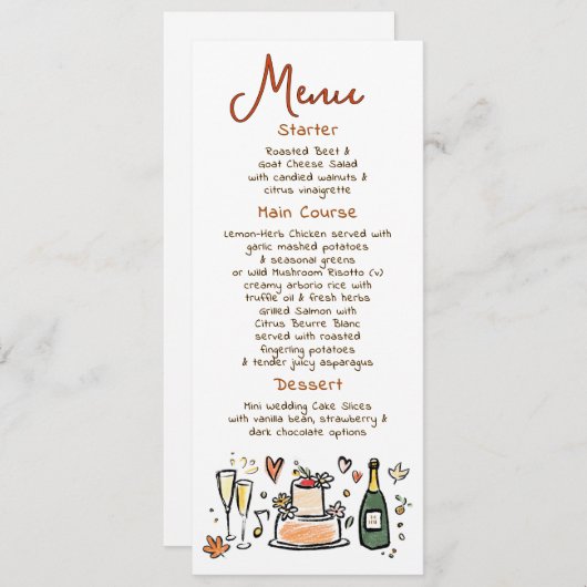 Whimsical Funky Handwritten Fall Wedding Menu Menükarte (Vorne/Hinten)