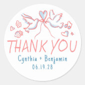 Whimsical Funky Niedlich Hand Drawn Wedding Vielen Runder Aufkleber (Vorderseite)