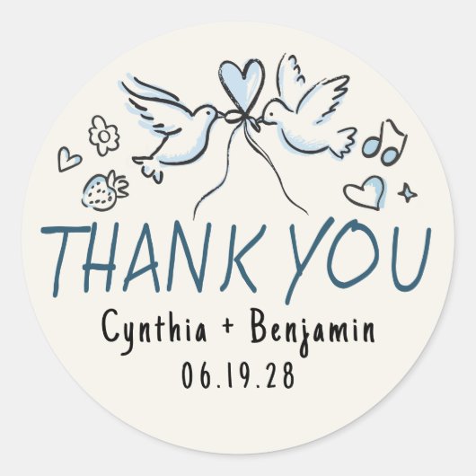 Whimsical Funky Niedlich Hand Drawn Wedding Vielen Runder Aufkleber (Vorderseite)