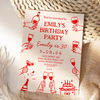 Whimsical Funky Quirky Hand Zeichnend Geburtstag Einladung