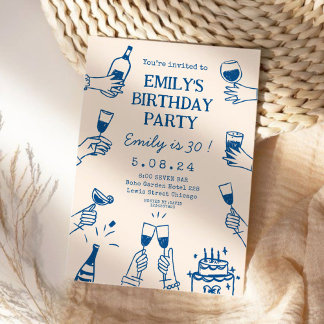 Whimsical Funky Quirky Zeichne Geburtstag Einladung